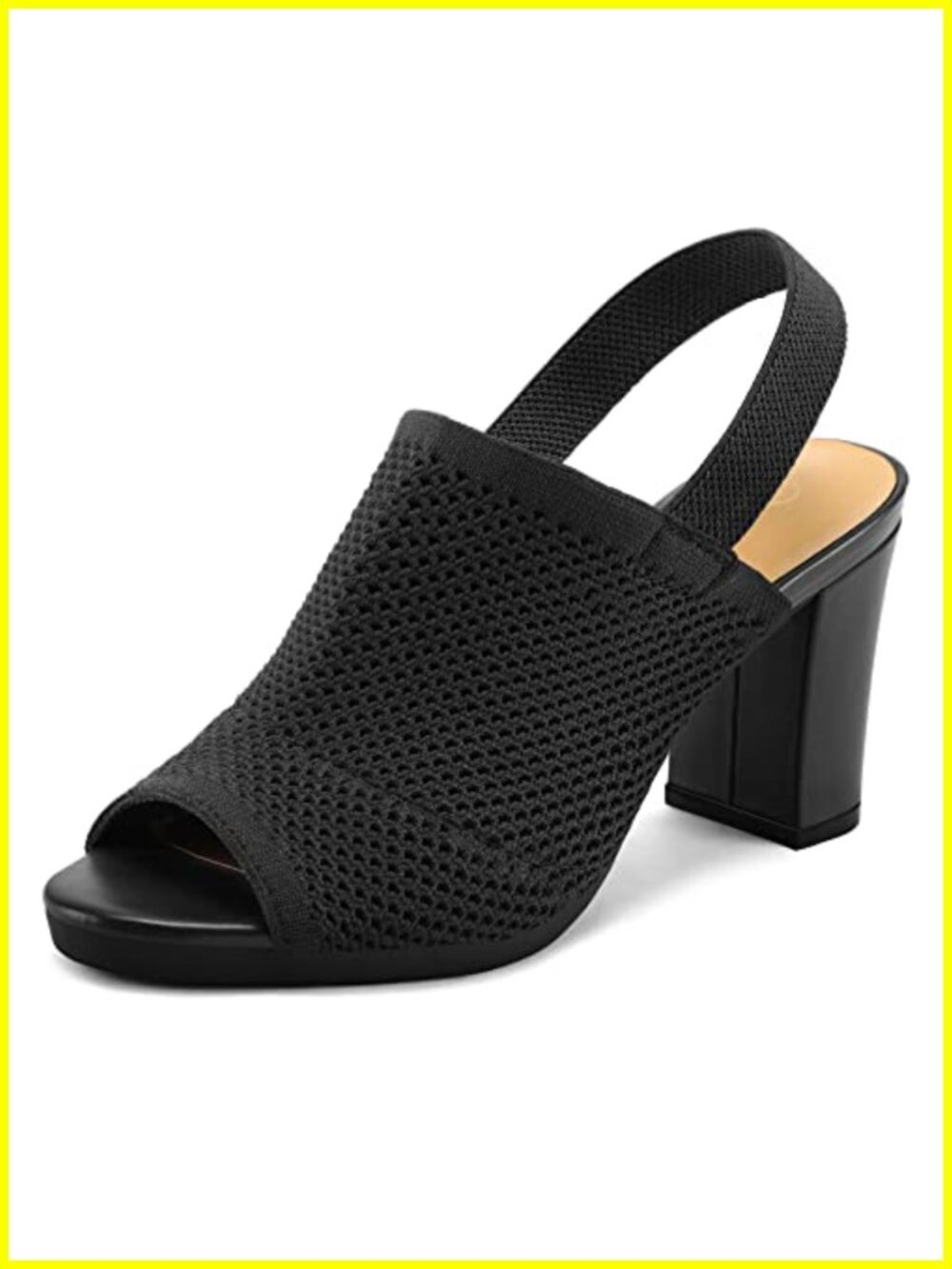 Women's Knit Peep Toe Sandals Elastic Slingback Chunky Block Heels